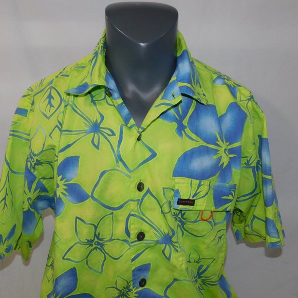 Jantzen Mens M oversized Green Blue Floral Hawaiian Shirt Short Sleeve - Picture 8 of 11